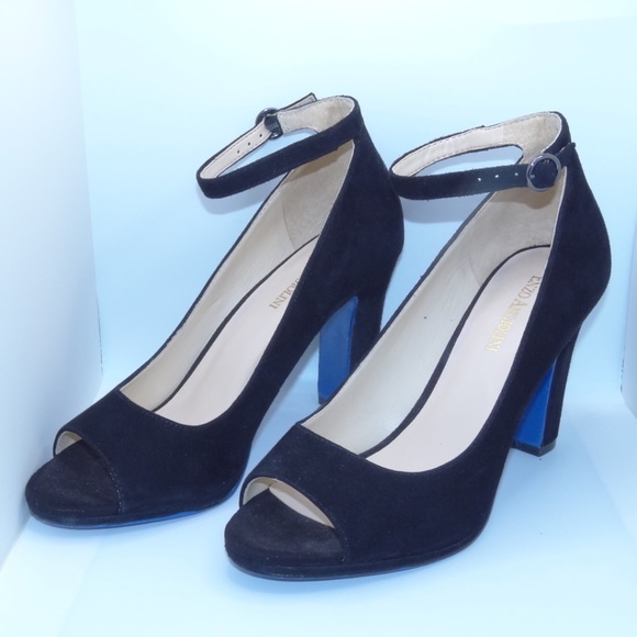 Enzo Angiolini Black Custom (Blue Bottom) Heels Granton 7.5 with Ankle Strap - Picture 2 of 7